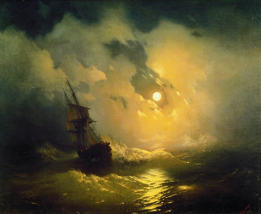 Storm on the sea at night