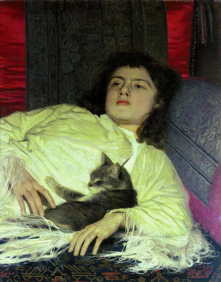 A girl with a cat