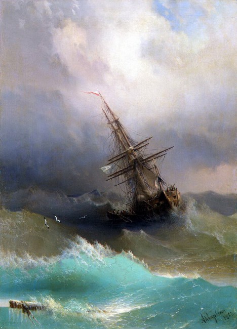 A ship in a rough sea