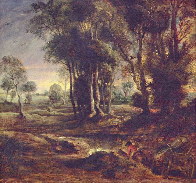 Evening landscape with a cart