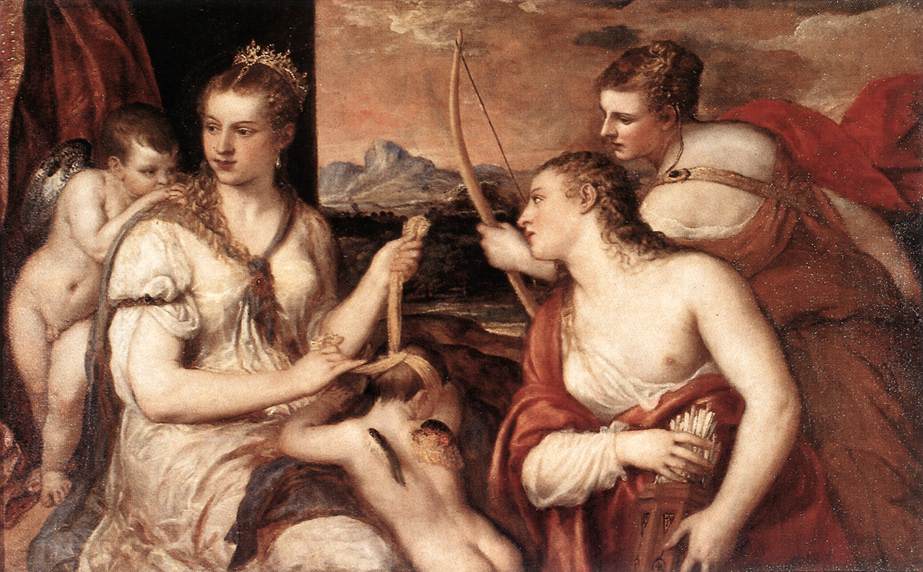 Venus blindfolding Cupid